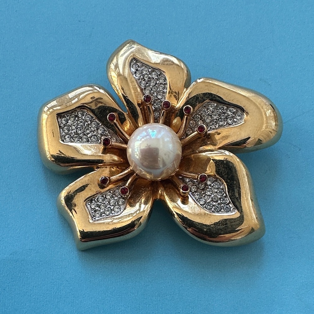 Elegant Gold and Silver Floral Brooch signed Keyes ,Vintage
